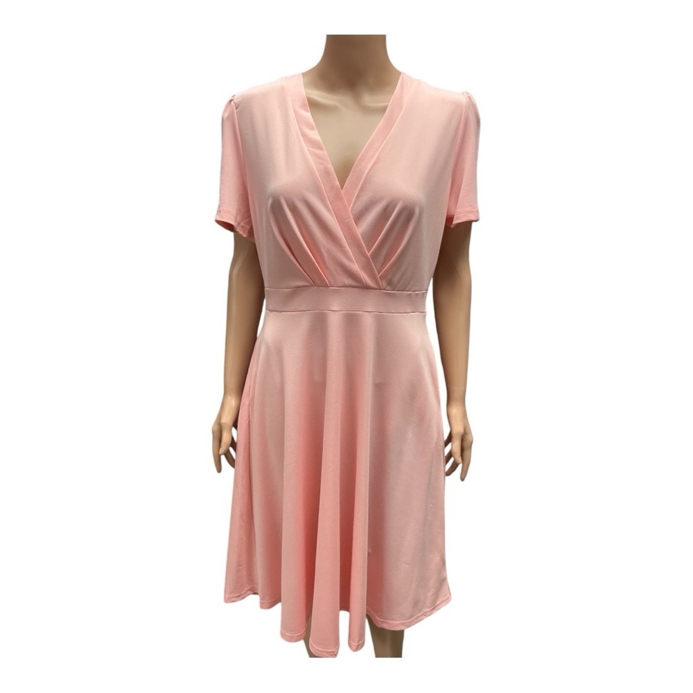 Seta T - NWT - Pink Ruched Midi Dress with Plunge Neckline